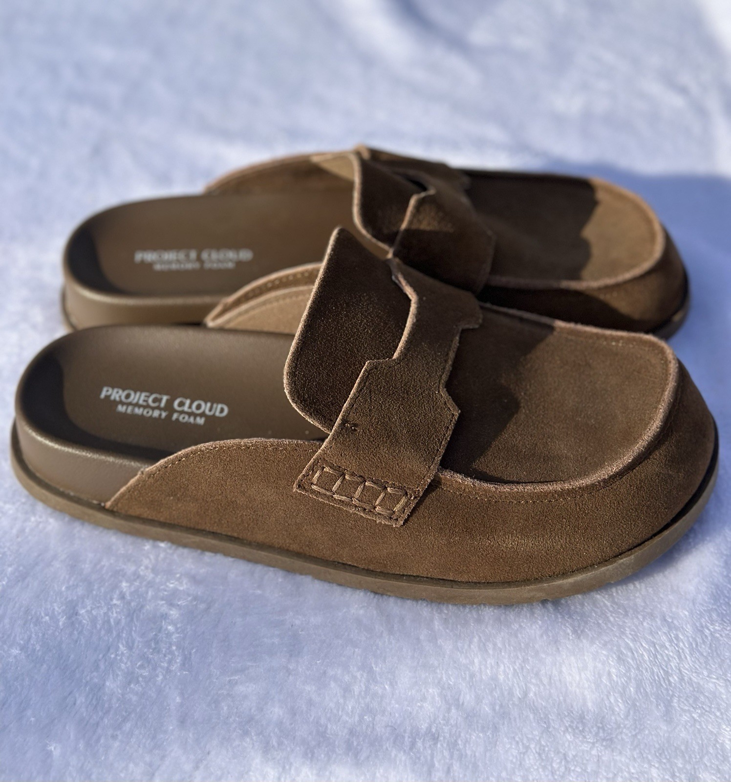 Project Cloud 100% Genuine Leather Womens Clogs Memory Foam Mule Sz 7.5 Tan