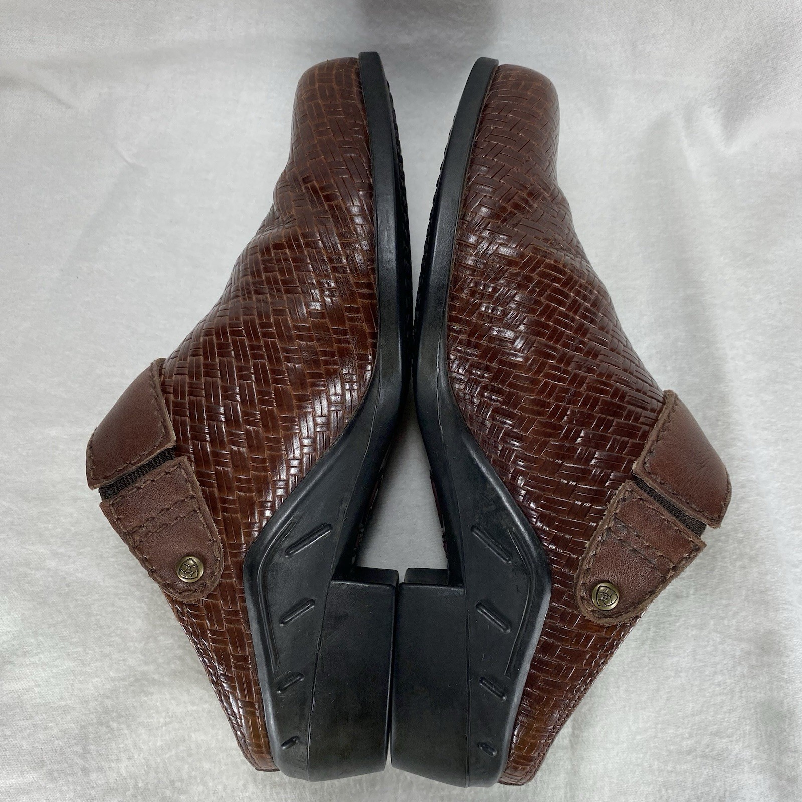 Ariat Mules Womens 7.5 Brown Leather Slingback Woven Clogs Western Cowboy Rodeo