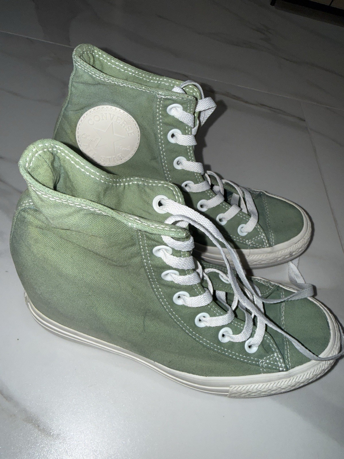 Converse Chuck Taylor All Star High Top Green/White Canvas Wedges Lace UpSneaker