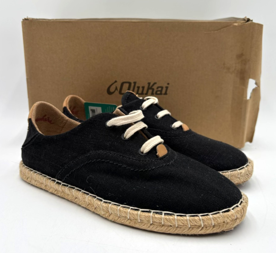 Olukai KAULA PA’A LI Women’s NEW Lace-Up Espadrilles Shoes Black Multiple Sizes