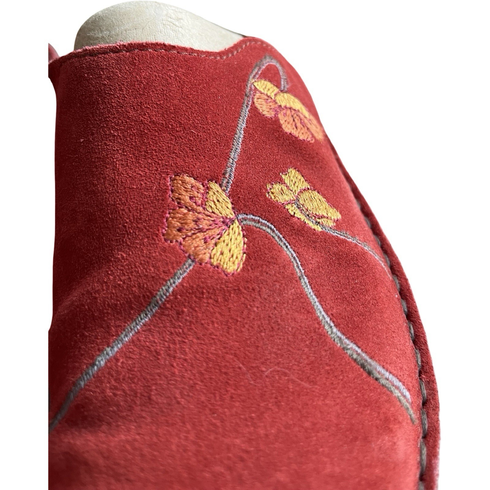 NAOT Size 38 Mule Shoes Red Suede Embroidered Flowers US Size 7.5 Slip On