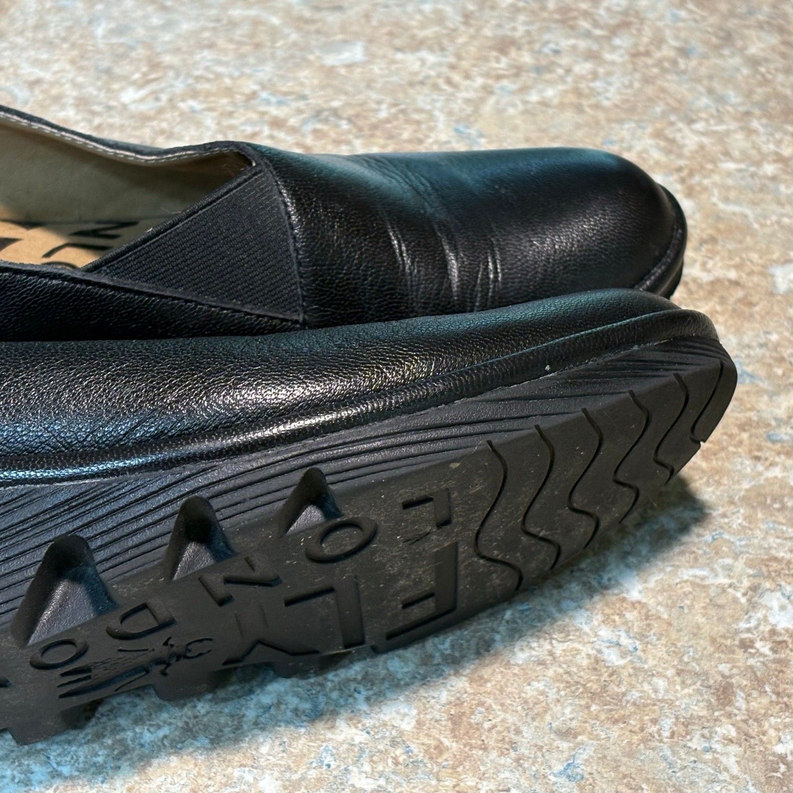 Fly London Black Peso Wedge Classic Comfort Leather Slip on Shoes Size 40