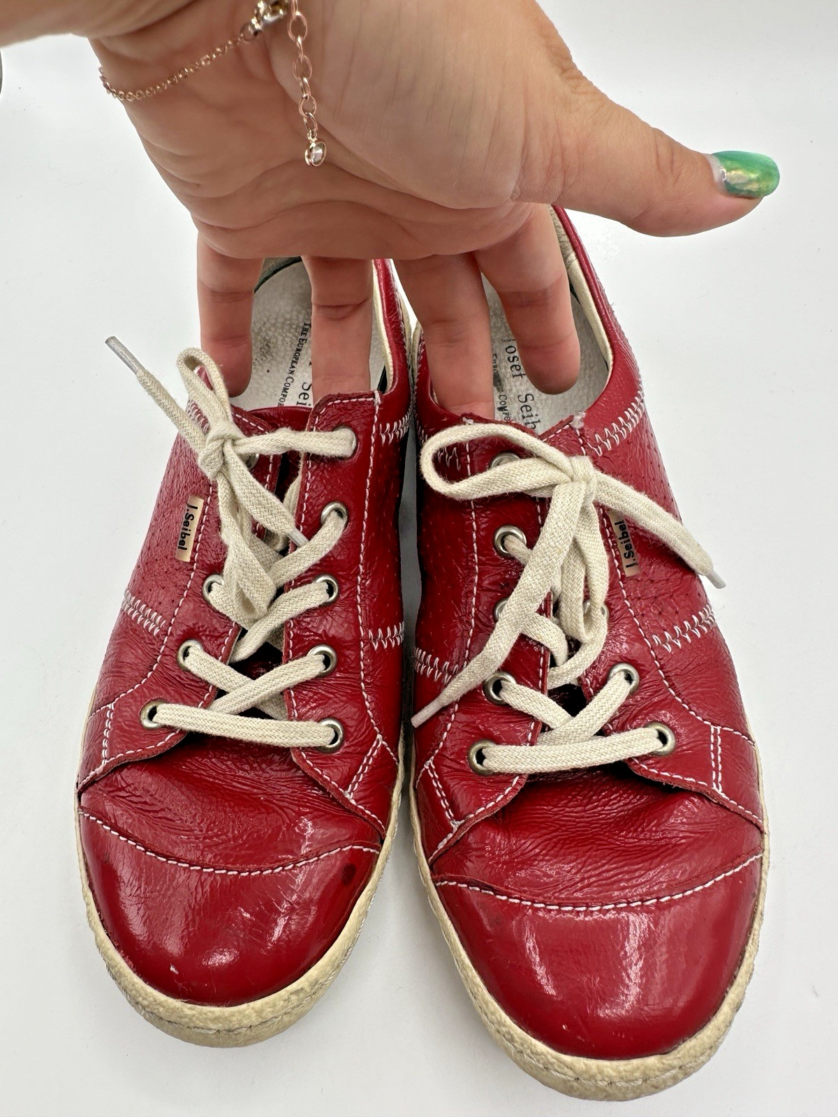 Josef Seibel Women’s EU 39 Red Patent Leather Comfort Lace Up Shoes US 8-8.5