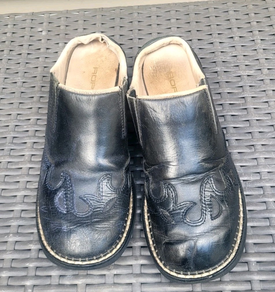 Roper $94 Western Black Leather Detailed Slip on Mule’s Sz 7