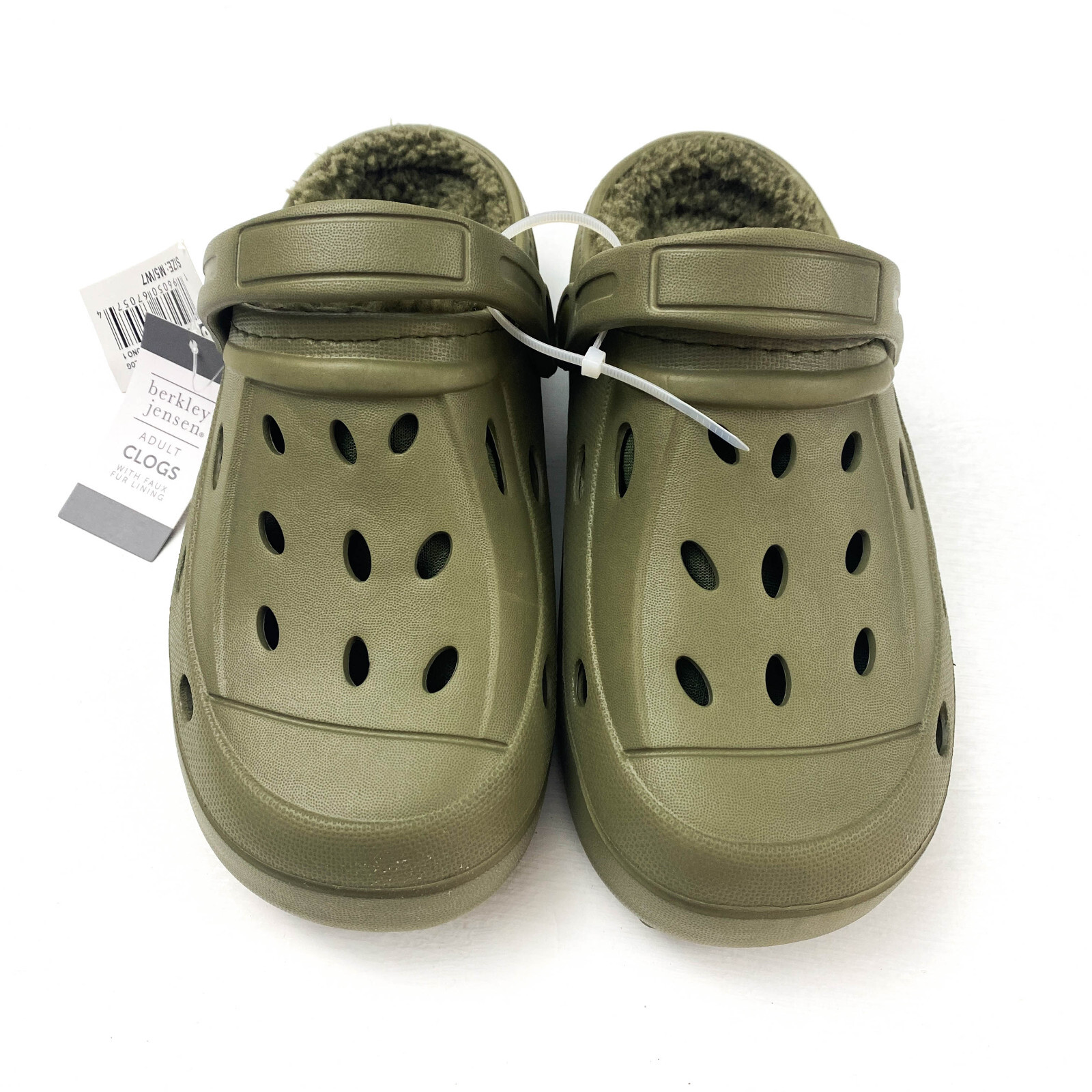 Berkley Jensen Adult Unisex Size M5/W7 Faux Fur Lined Clogs Chive Mono
