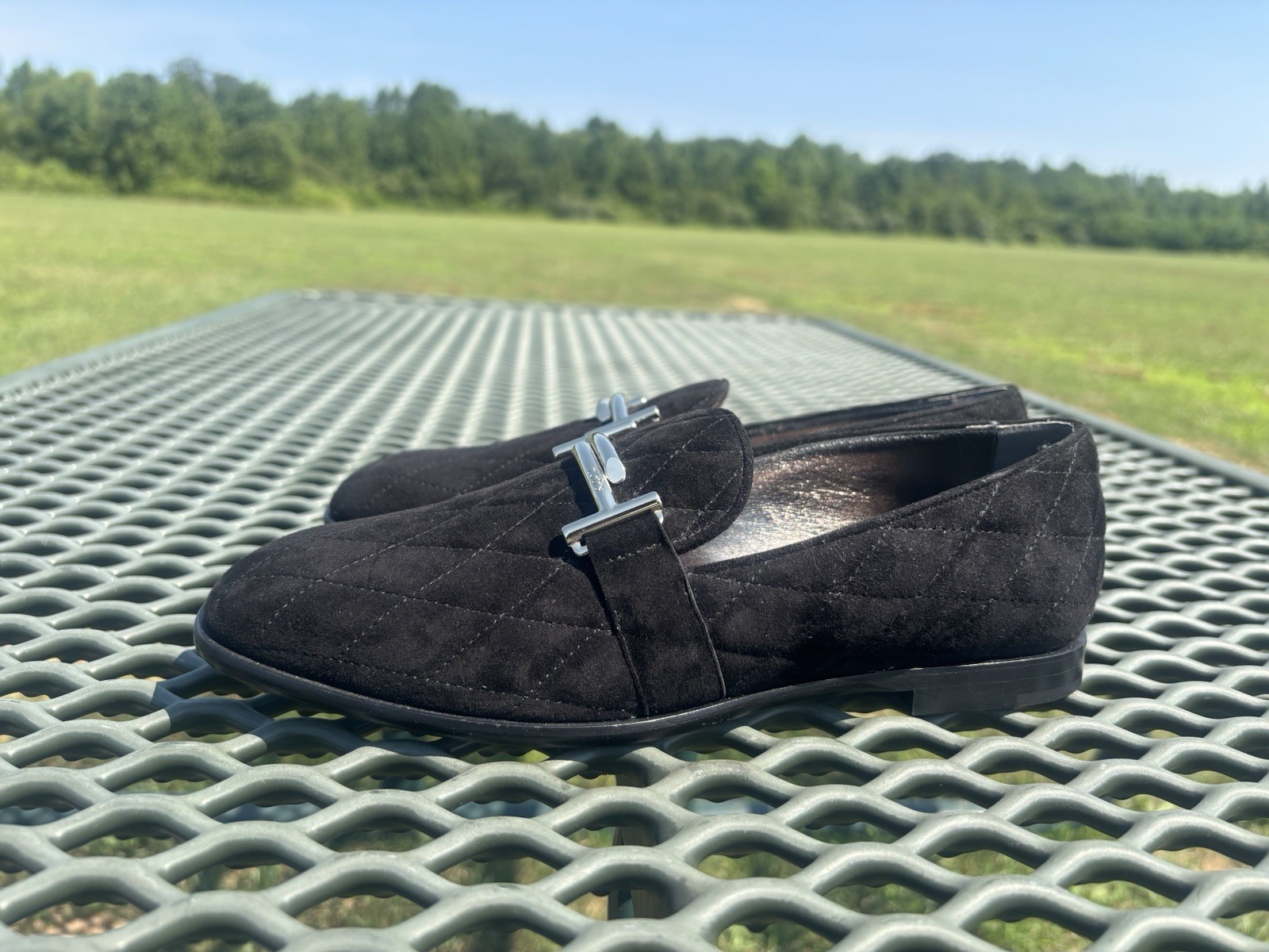 Tods Women Quilted Loafers Suede Diamond Pattern Italy Size 36