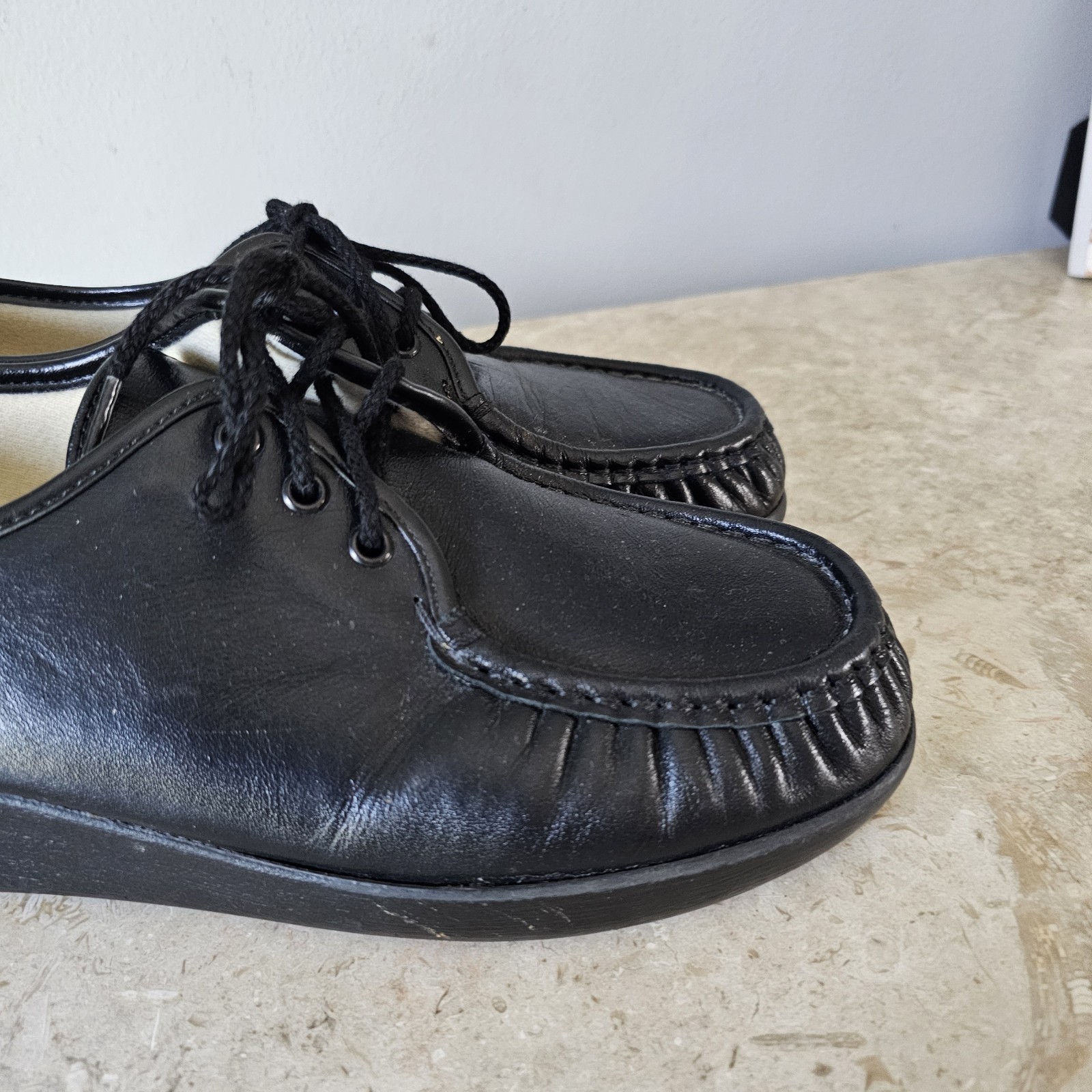 SAS Siesta Moc Toe Shoes Womens Size 11 M Black Leather Comfort Hand Sewn USA