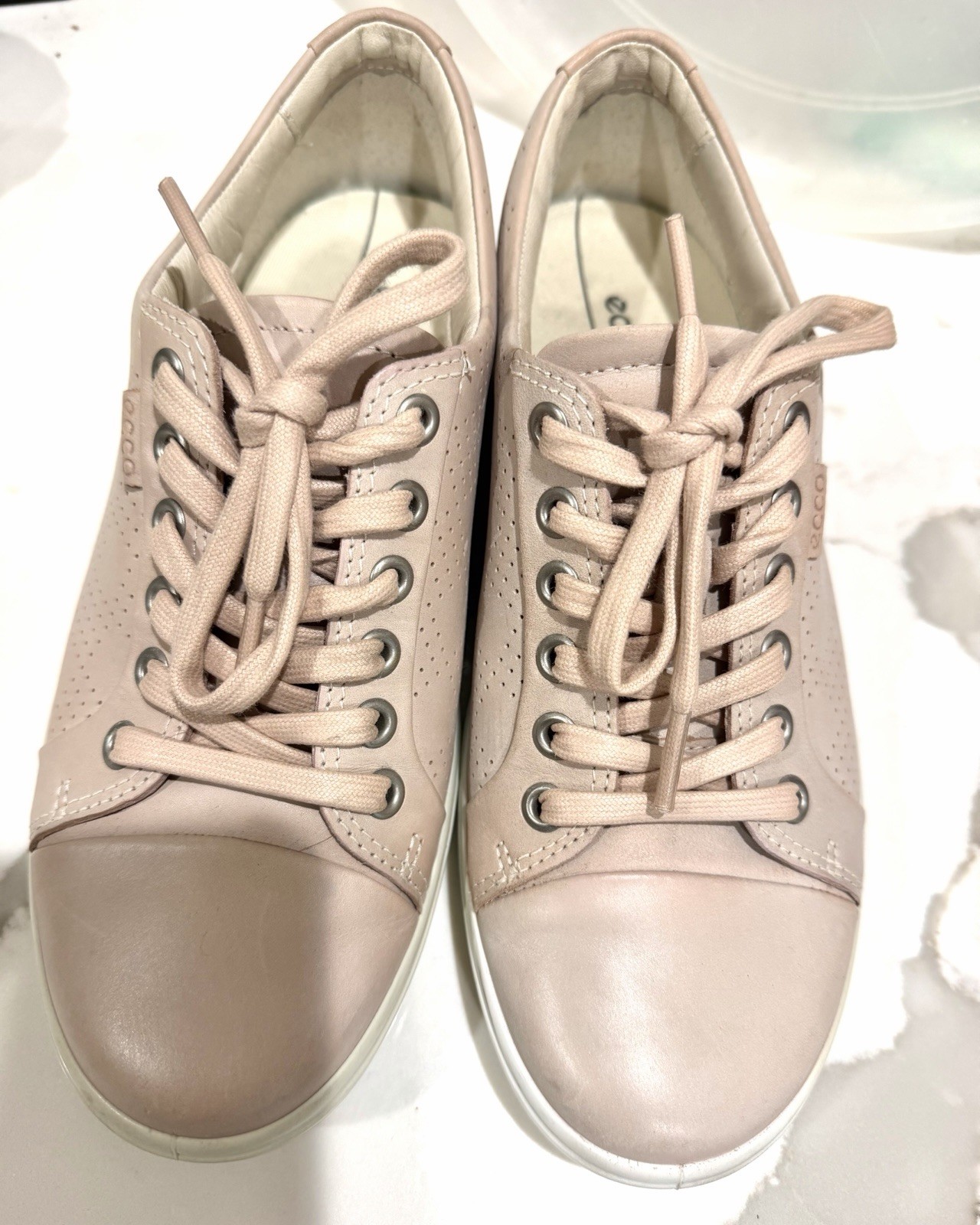 ECCO Soft 7 Sneaker Womens Size 6 EU37 Pink Leather Lace Up Comfort Shoes