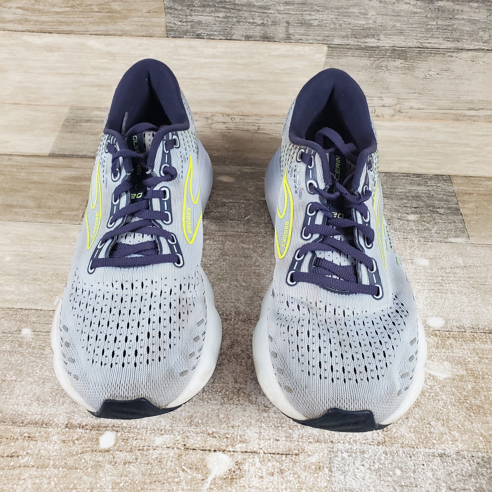 Brooks Glycerin 20 Women Shoes Sz 9.5 Pewter Yellow Mesh Lace Up Low Top Sneaker