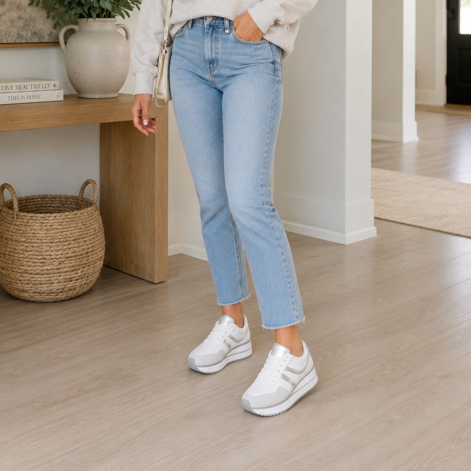 Outwoods Women’s Brenna-2 White Platform Fashion Sneaker, Silver Combo