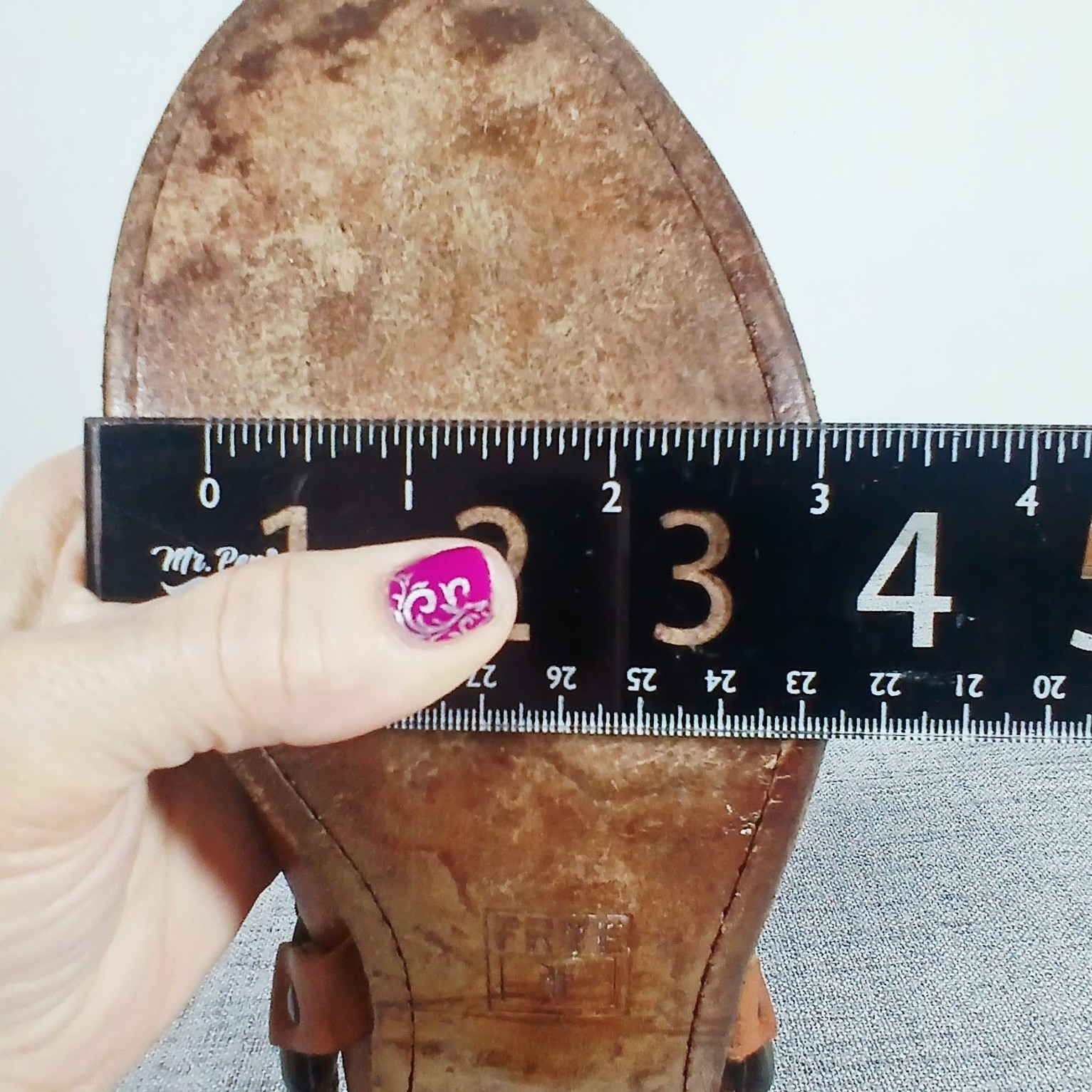 Frye Western Core Harness Ring Pebbled Leather Block Heel Mules Brown Scuffed