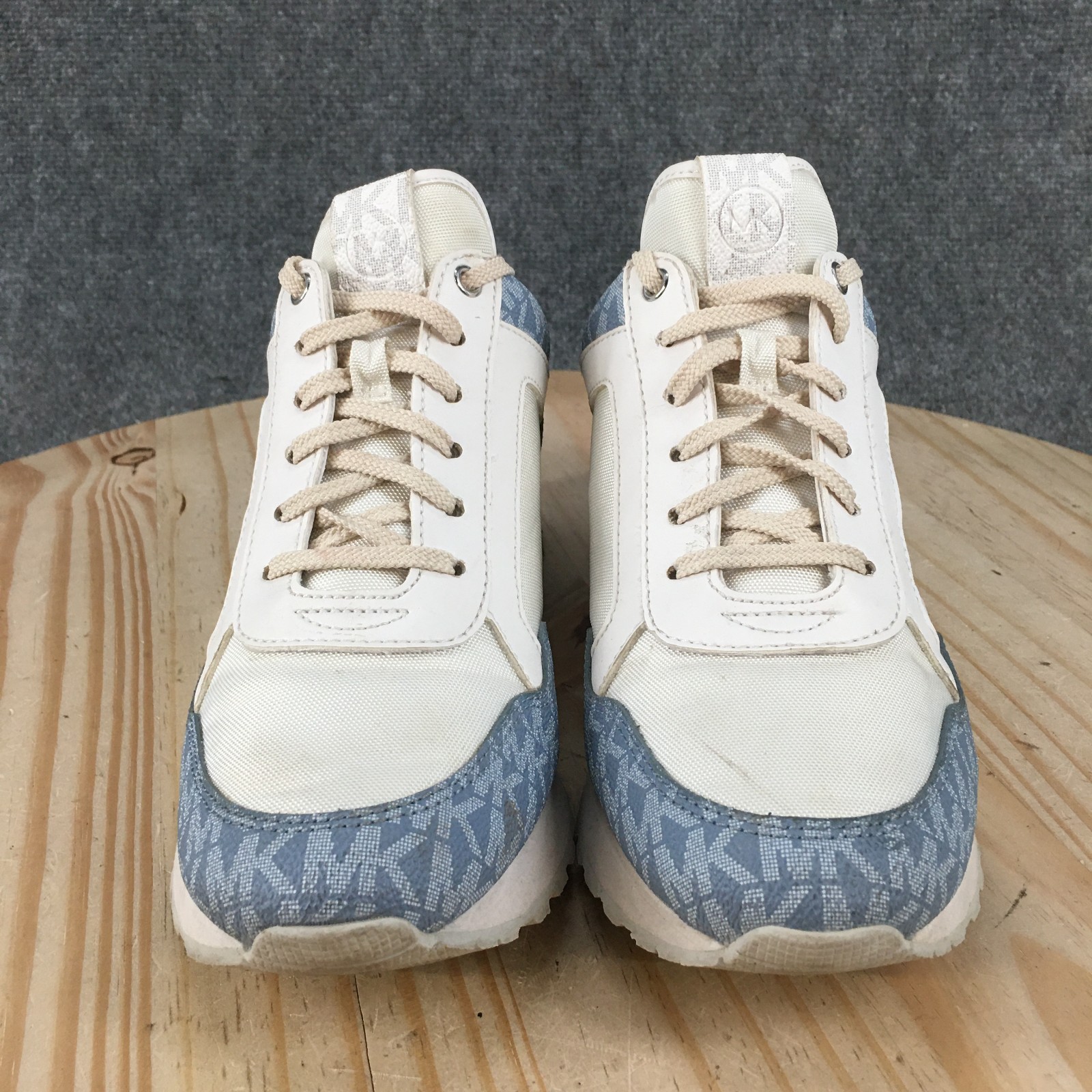 Michael Kors Maddy Shoes Womens 9 M Lace Up Trainer Sneakers Blue White Low Top