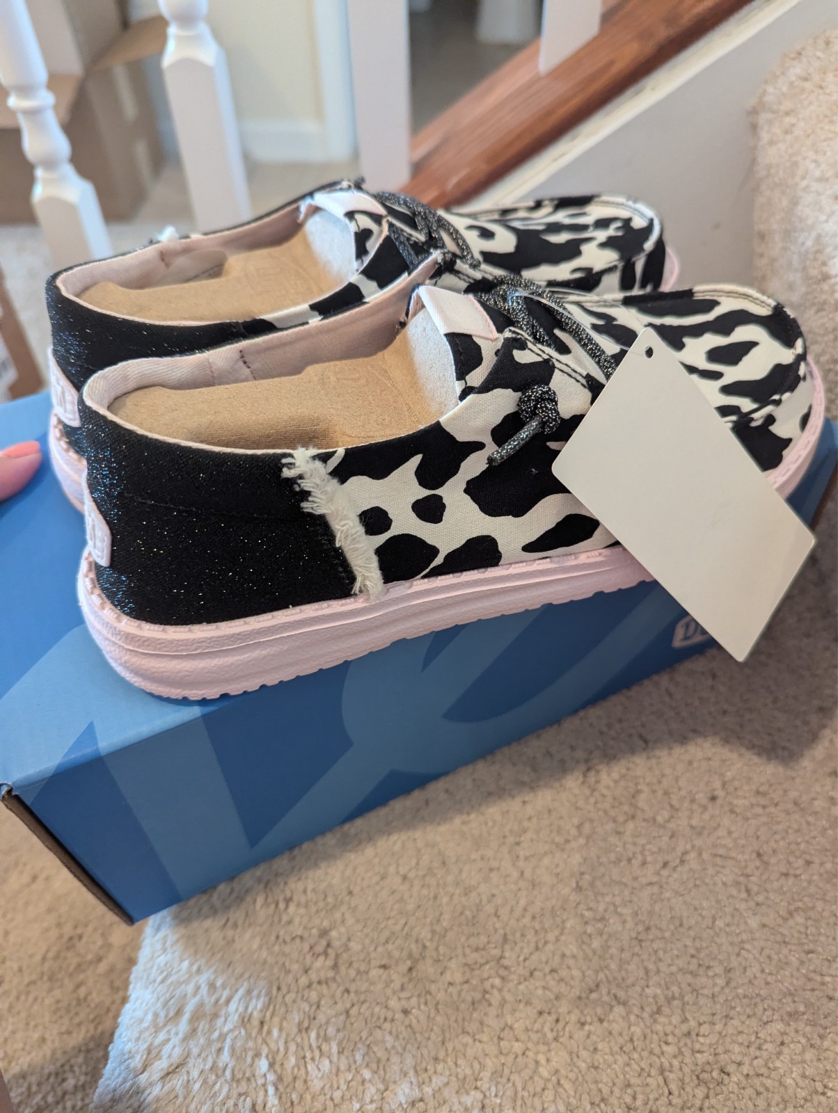 Hey Dude Wendy Funk Women’s Black White Pink Cow Print Casual Shoes Size 7