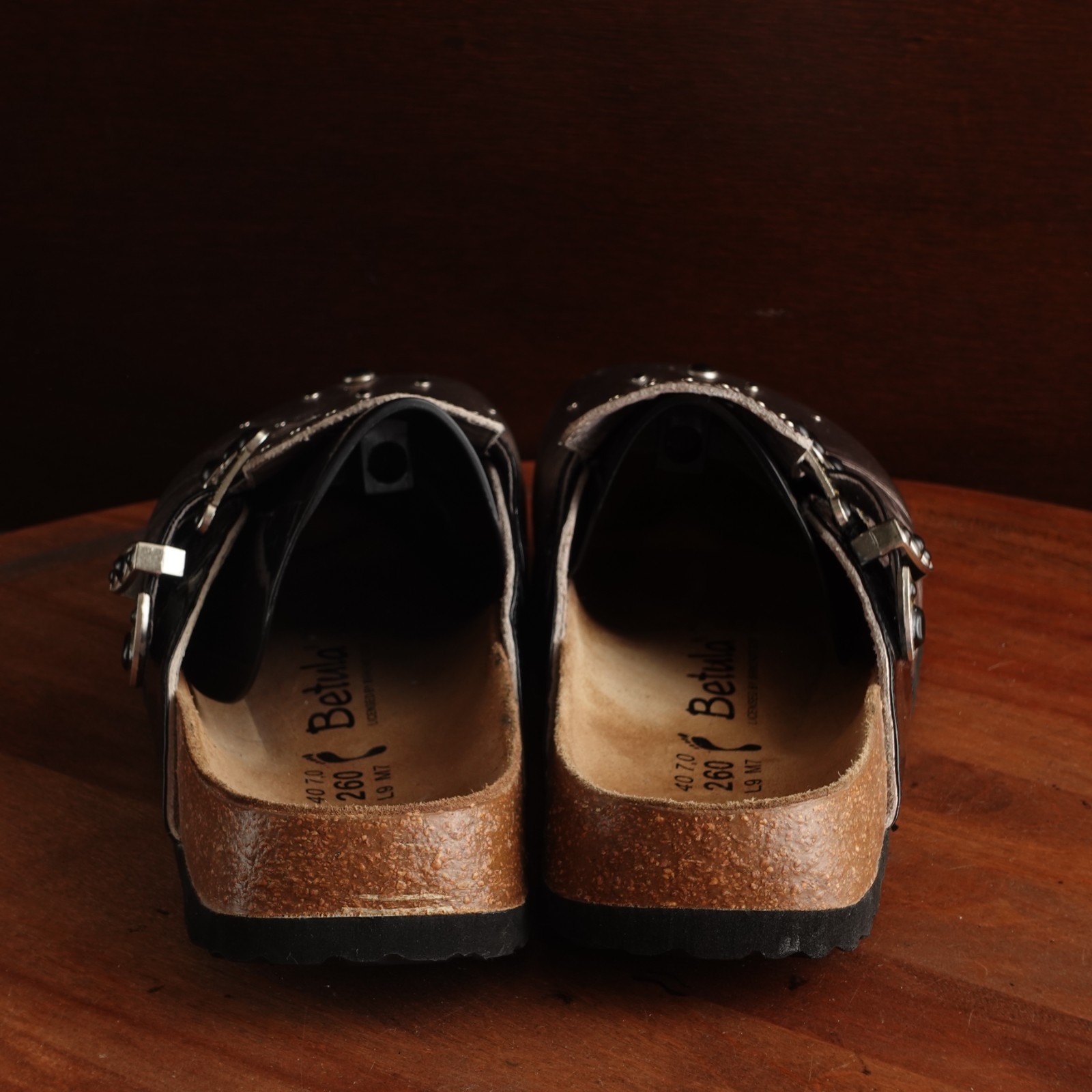Betula Birkenstock Mules Womens SZ 9 Pewter Rocko Leather Studded Slip On Shoes