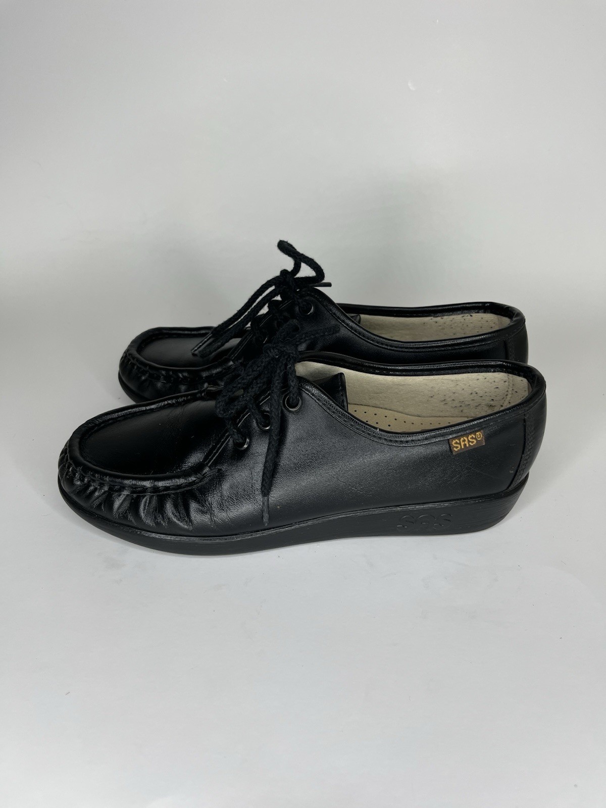 SAS Handsewn Shoes Moc Toes Lace Up Women Size 5M Black Leather USA