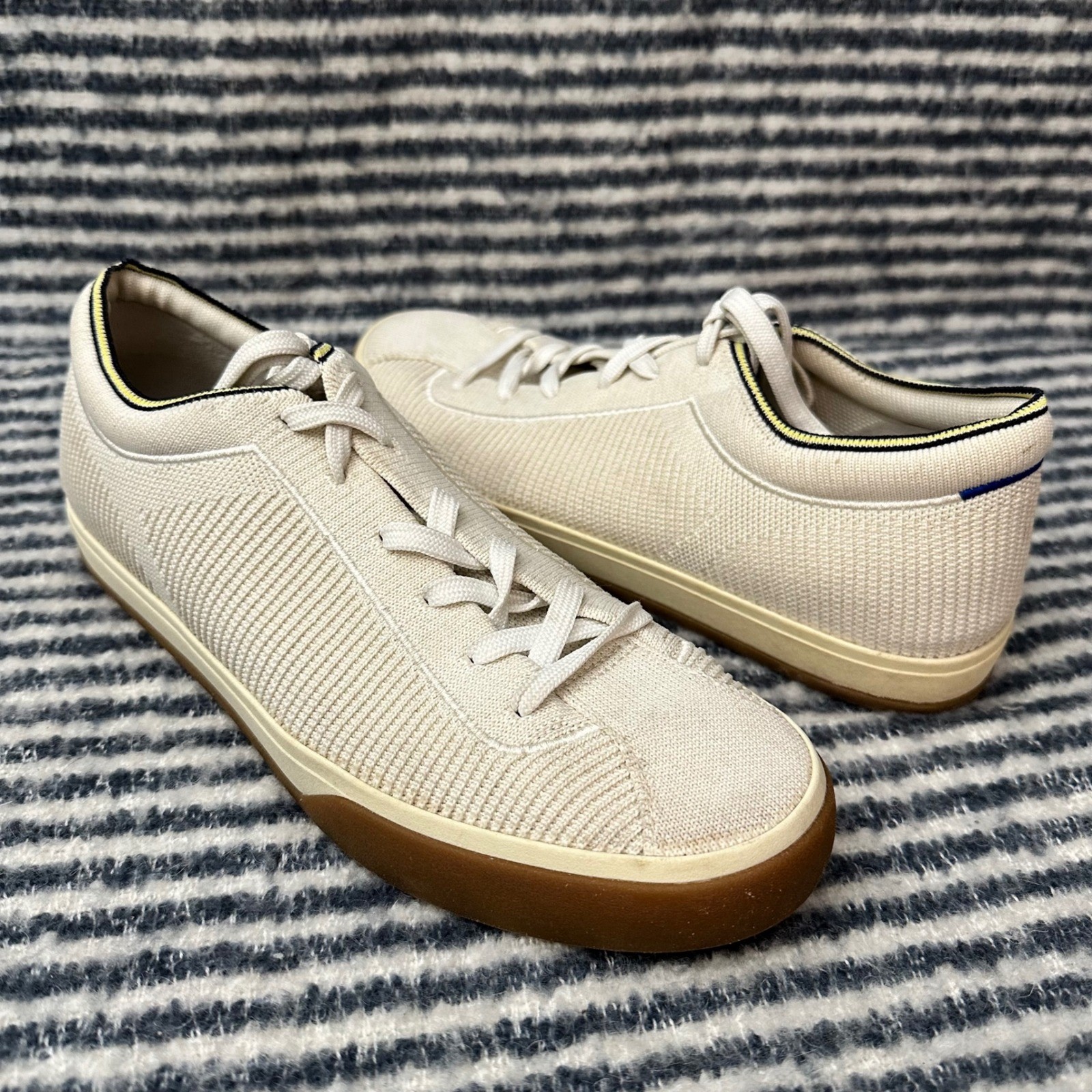 Rothy’s The Lace Up Sneaker Blonde Ivory Knit Comfort Low Top Shoes sz 9 Womens