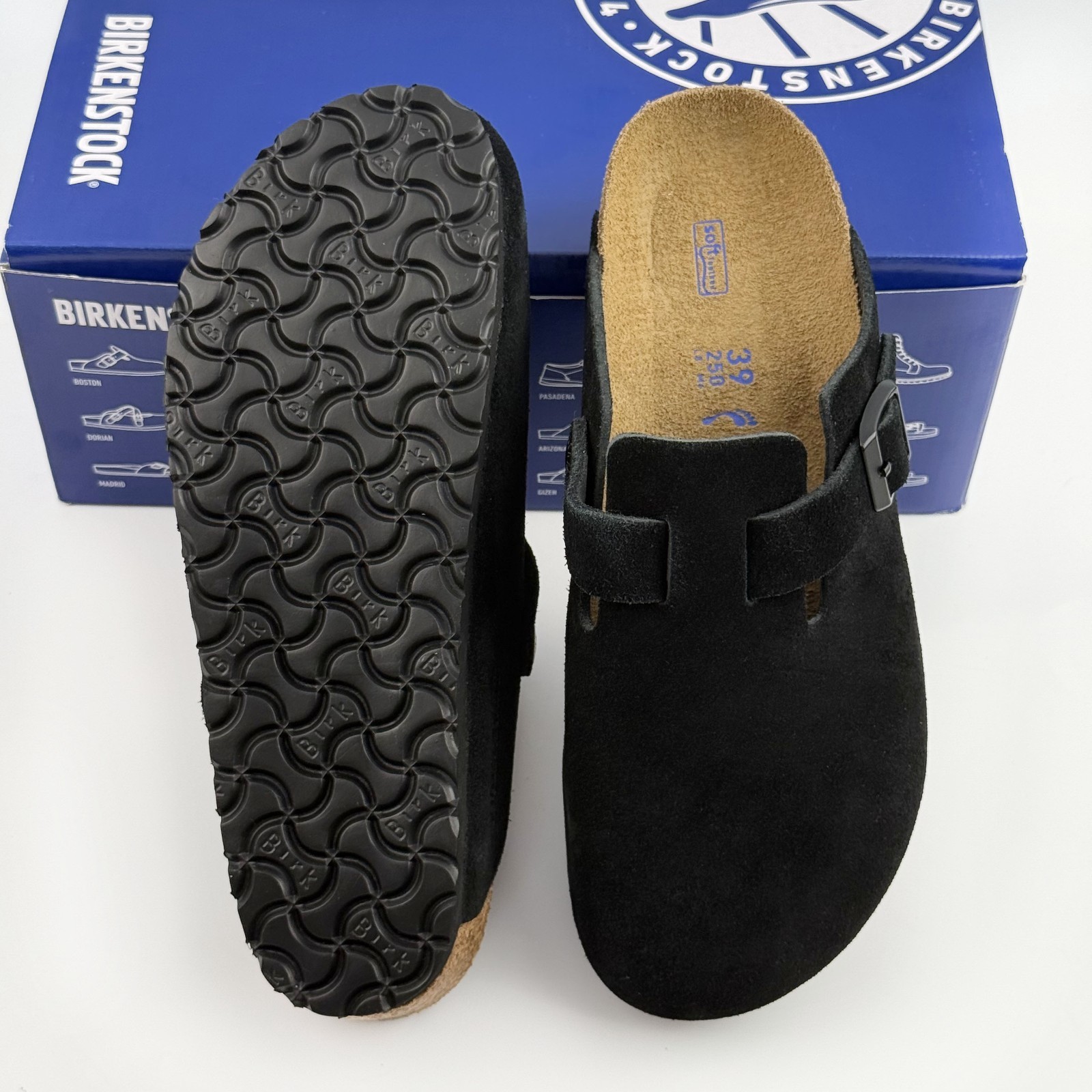 Birkenstock Boston Soft Footbed Suede Leather Black Clog Unisex Shoes New