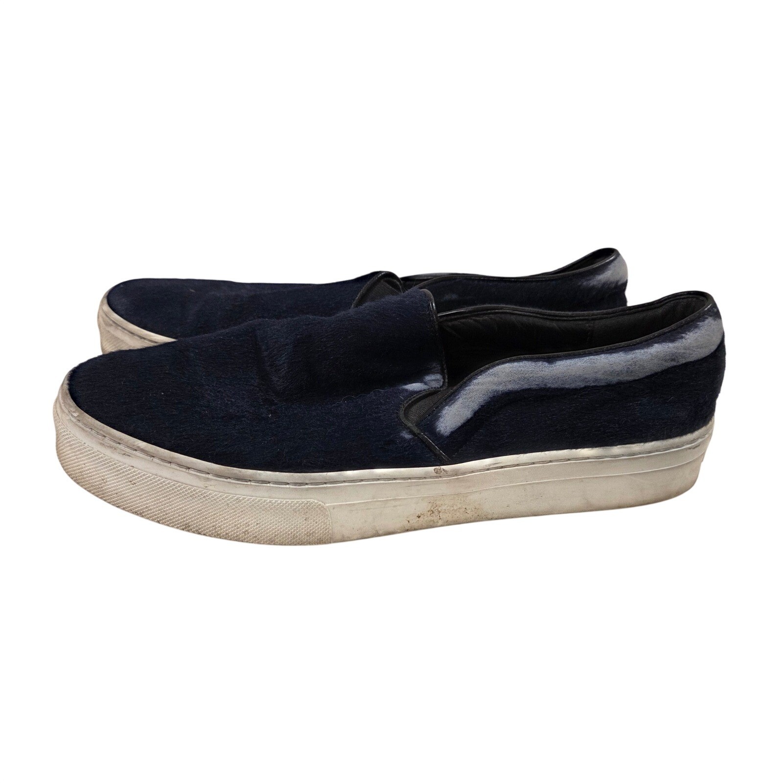 Celine Paris Pony Hair Slip On Sneakers Navy Blue Tie Dye 38 Made in Italy