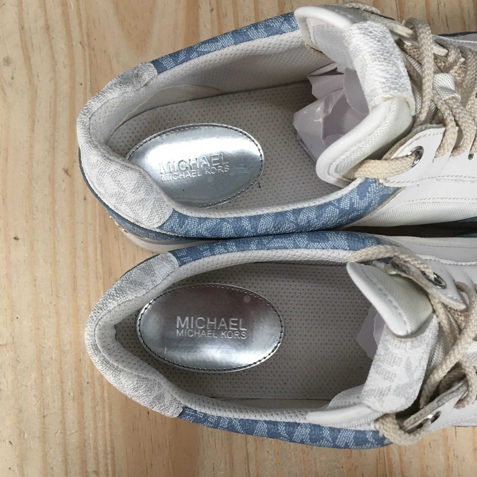 Michael Kors Maddy Shoes Womens 9 M Lace Up Trainer Sneakers Blue White Low Top