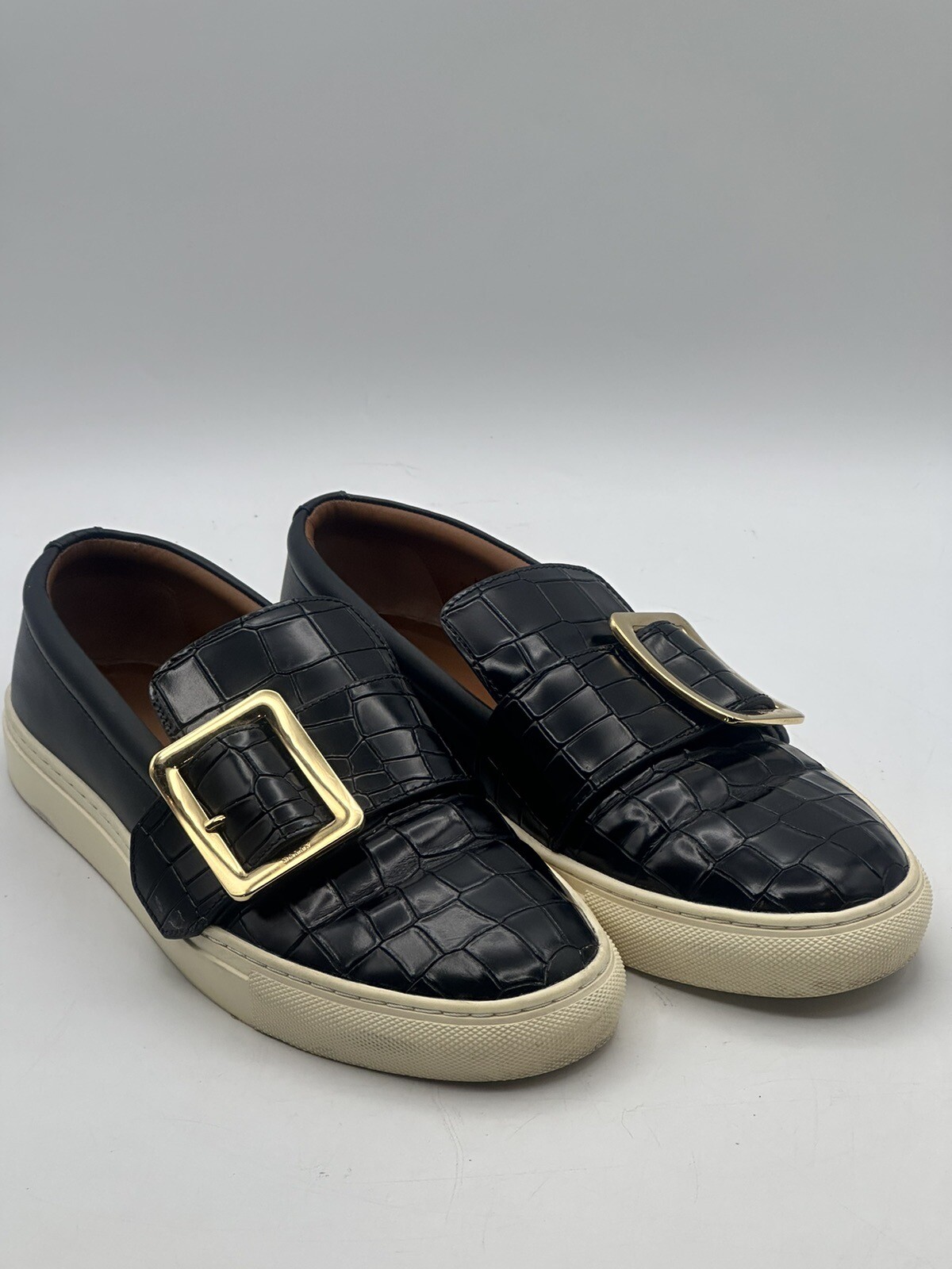 Bally Switzerland Heska 100 Gold Buckle Crocodile Imprint Loafer EU38E US7.5M