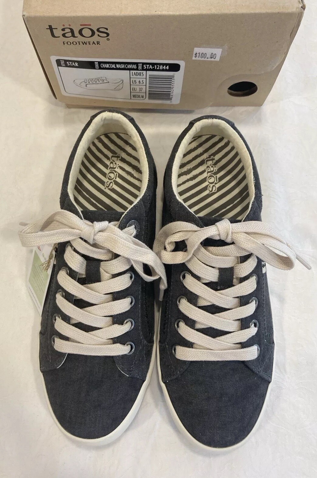 Taos STAR In Charcoal Wash Canvas In Size US 6.5—Best Seller! Comfy! NEW IN BOX