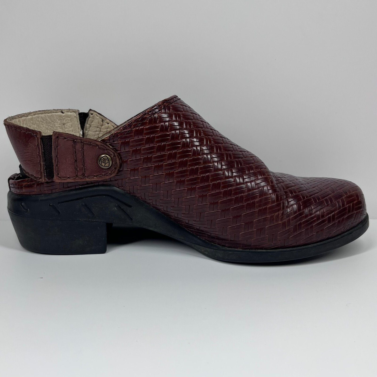 Ariat Woven Brown Leather Slides Mules Strap Women’s 5.5B 94024 Cowgirl Western