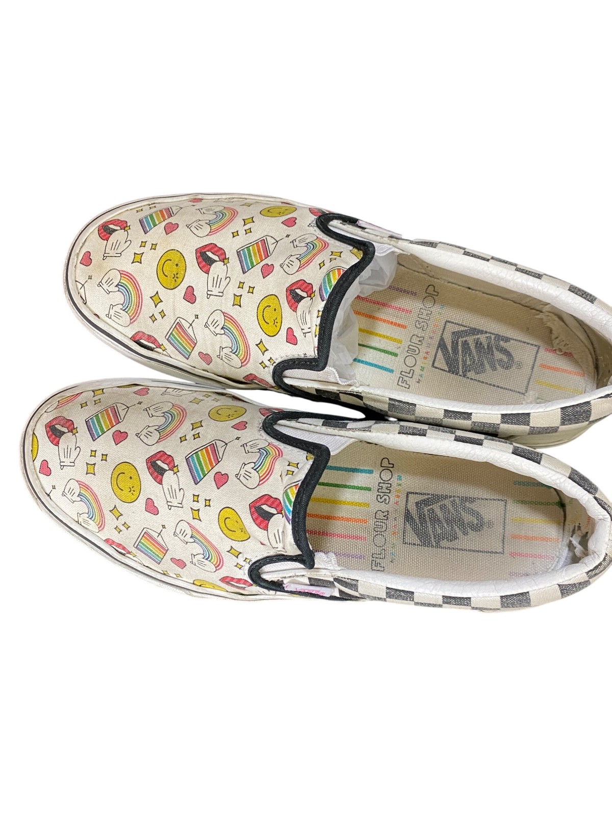 Vans X Flour Shop Slip-On Shoes With Fun Print & Checkerboard Accents Womens 7