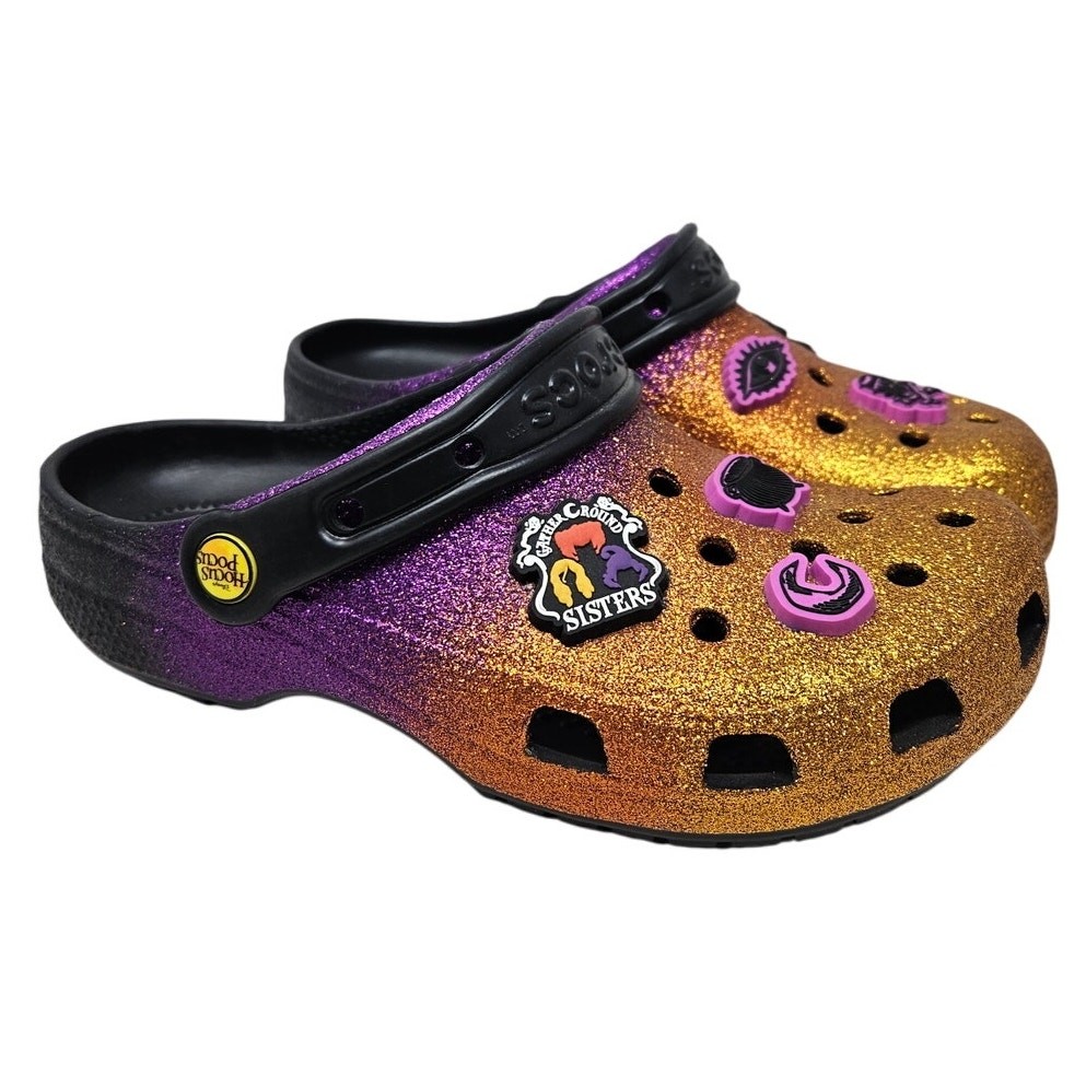 NEW Crocs 7 Hocus Pocus Glitter Clog Jibbetz Halloween Witch Casual Comfort