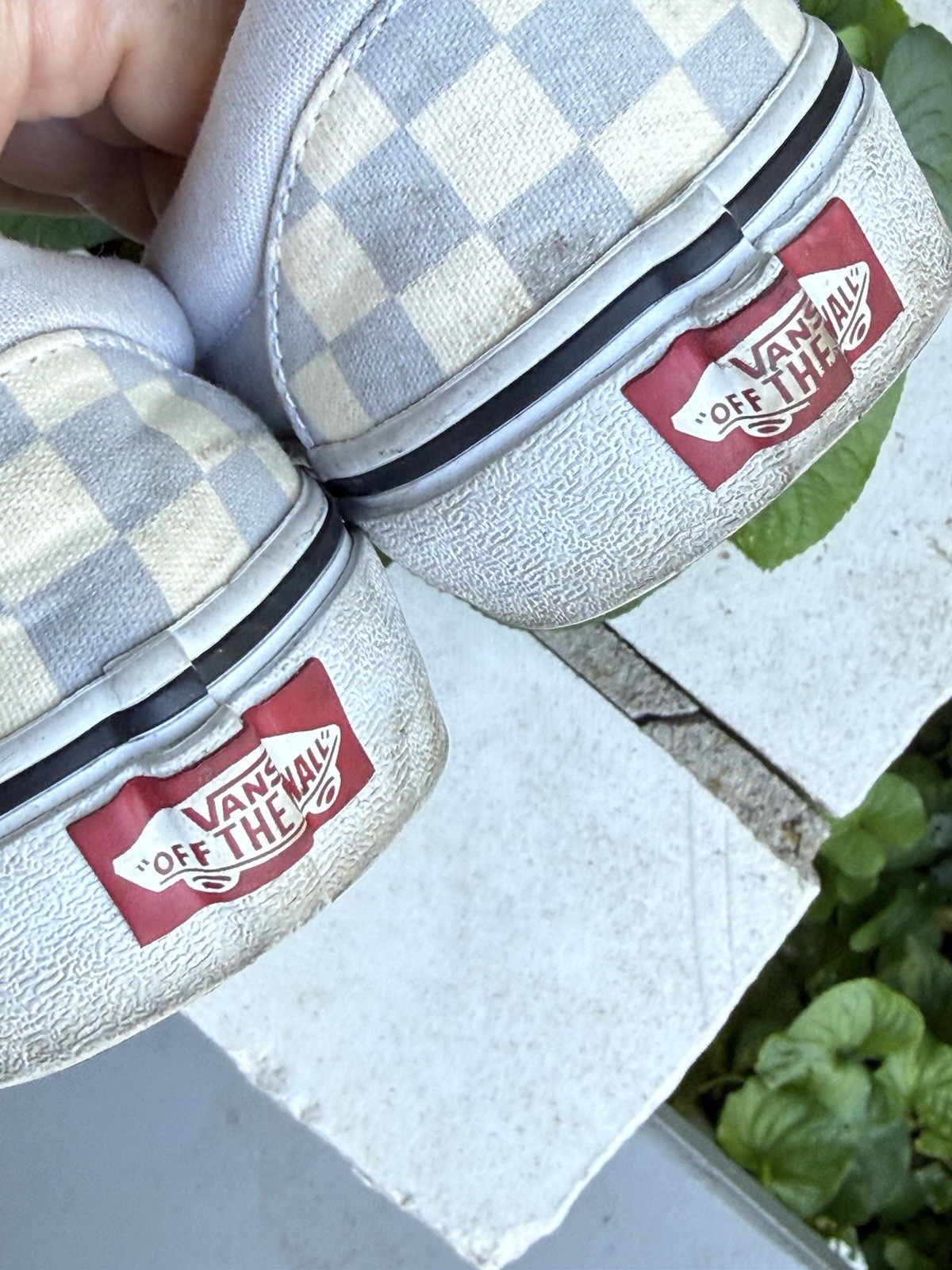Vans white and Gray checkered slip on’s women’s 8 Men’s 6.5