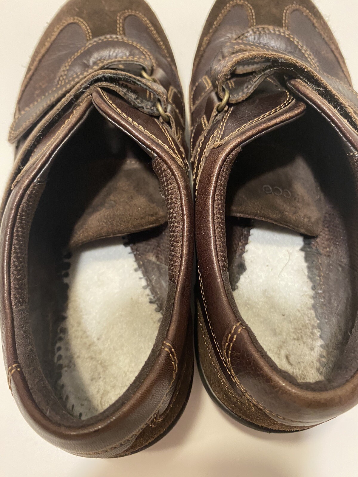 Ecco Womens Sz 7.5 Brown Leather Suede Two Strap Casual Sneaker