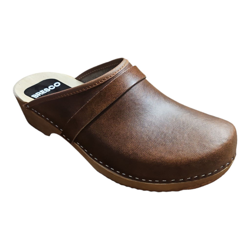 Swedish wooden clogs Made OF natural leather in brown and light wooden sole