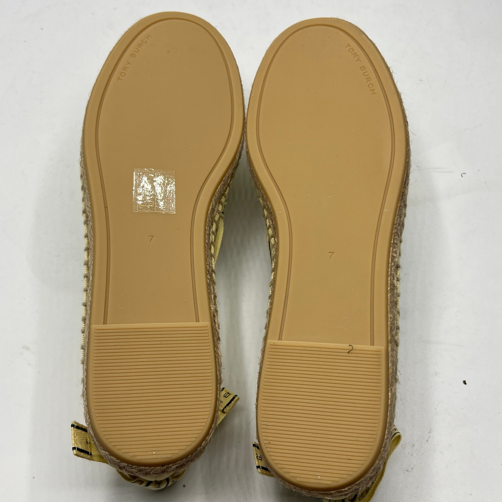 Tory Burch Tory Ribbon Espadrille Blonde Straw Dark Seaweed Yellow Size 7 NEW