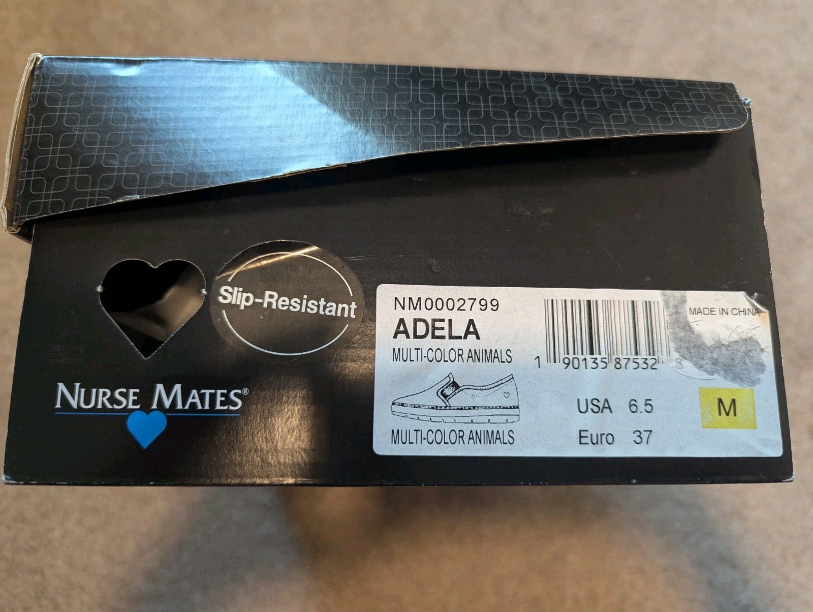 Nurse Mates Adela Multi Color Animals Slip On Slip Resistant Size 6.5 NIB