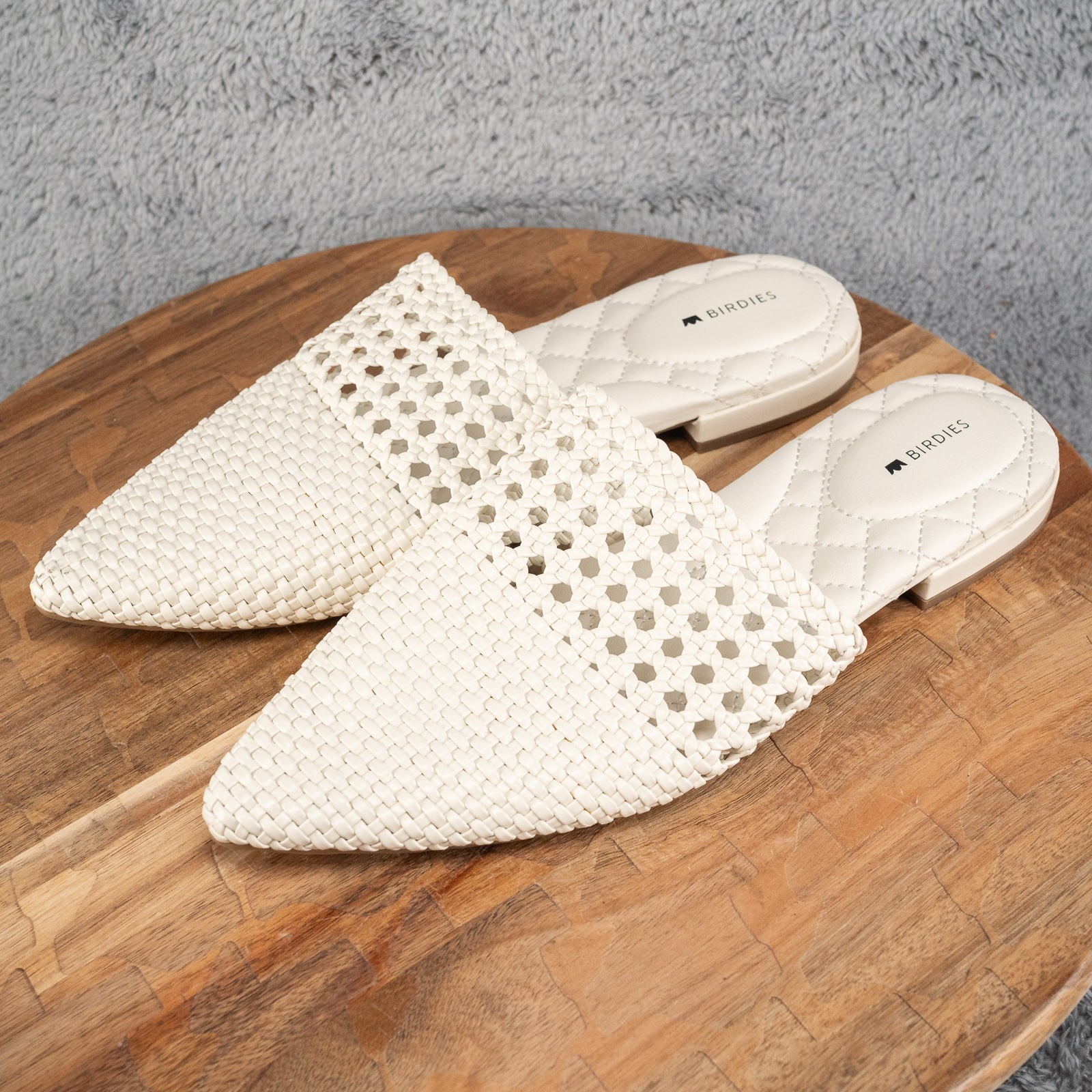 Birdies The Dove White Woven Pointed-Toe Slip-On Mule Size 9.5