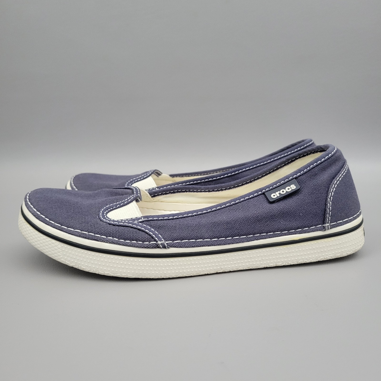 Crocs Womens Slip-on Loafers Canvas Navy Blue Lightweight Natical Size 9