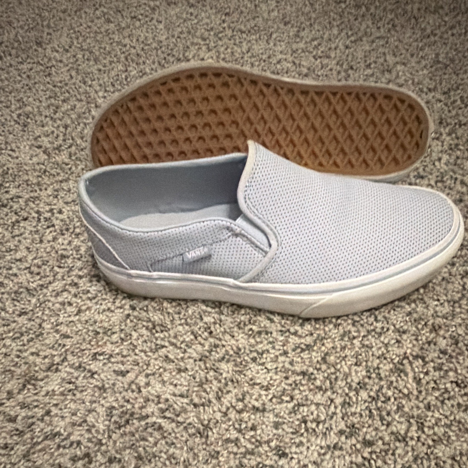 VANS women’s Slip-On Sneakers Gray Canvas Rubber Sole US 9.5 Solid Logo