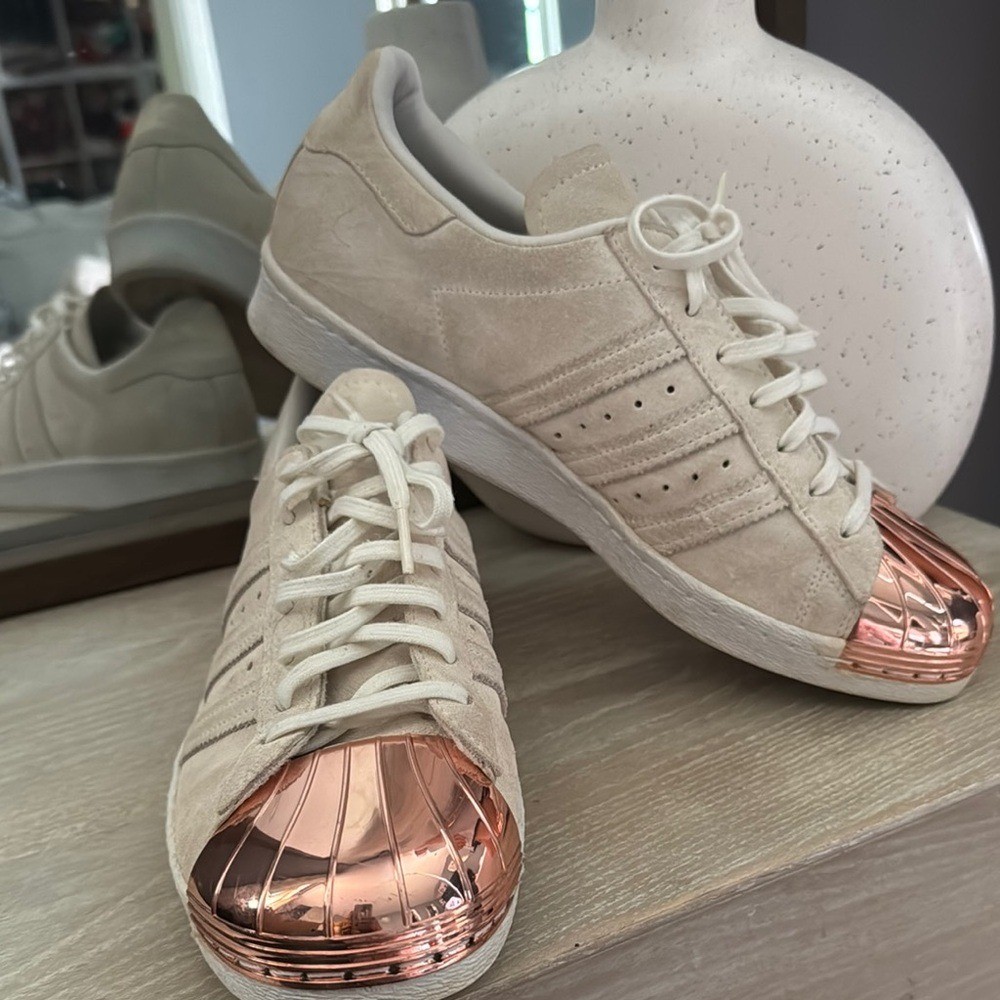 Adidas Cream and Gold Sneakers with Suede Upper