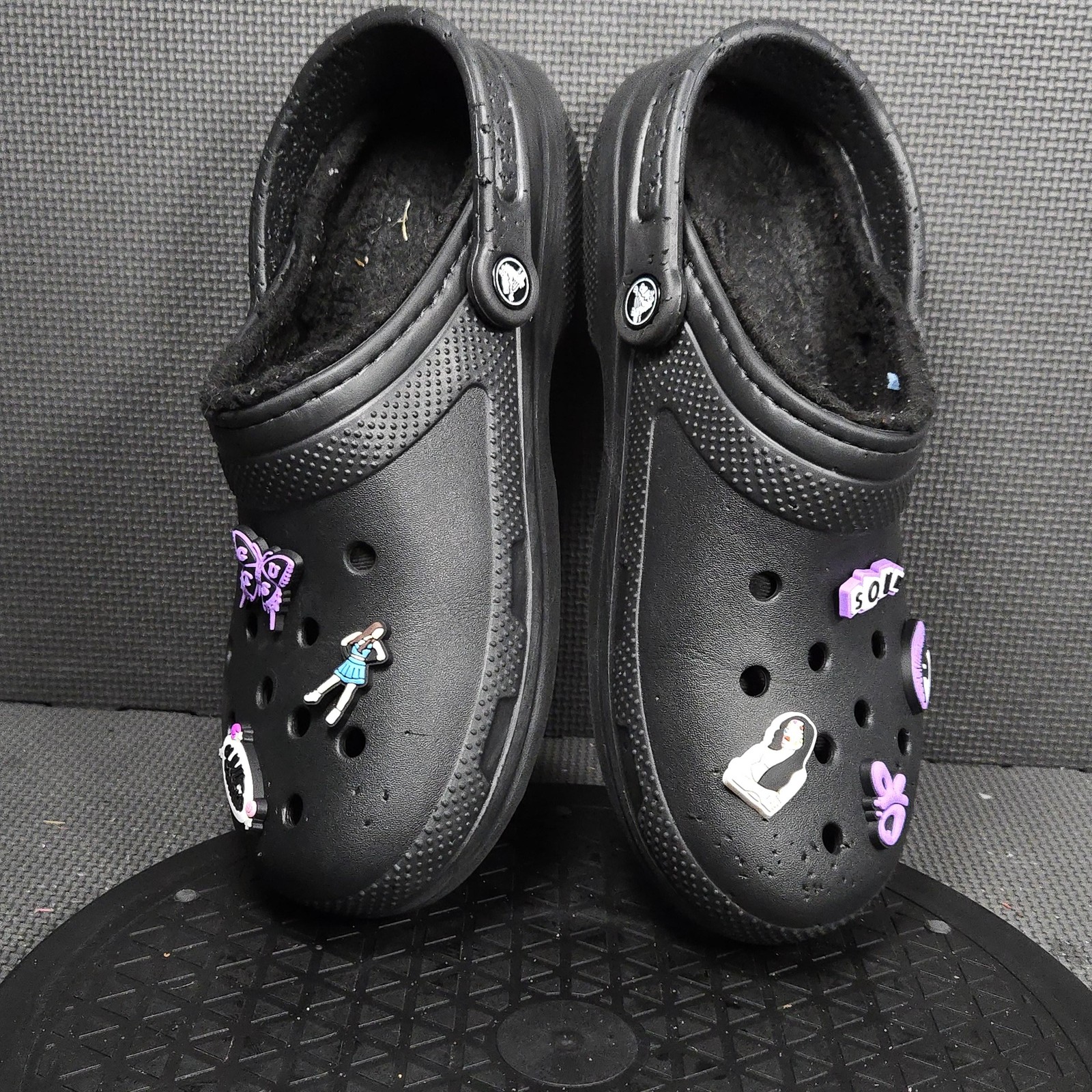 Crocs Clog Shoes Womens Size 10 Black Faux Fur Lined Slip On Comfort Casual