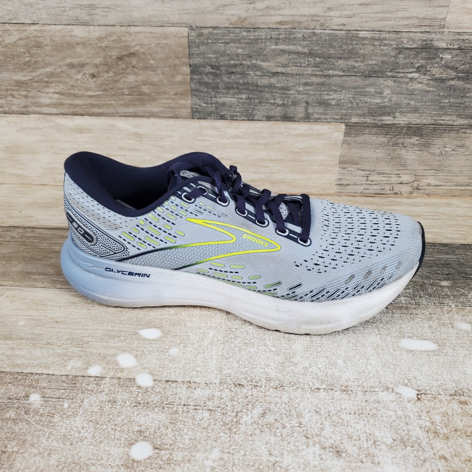 Brooks Glycerin 20 Women Shoes Sz 9.5 Pewter Yellow Mesh Lace Up Low Top Sneaker
