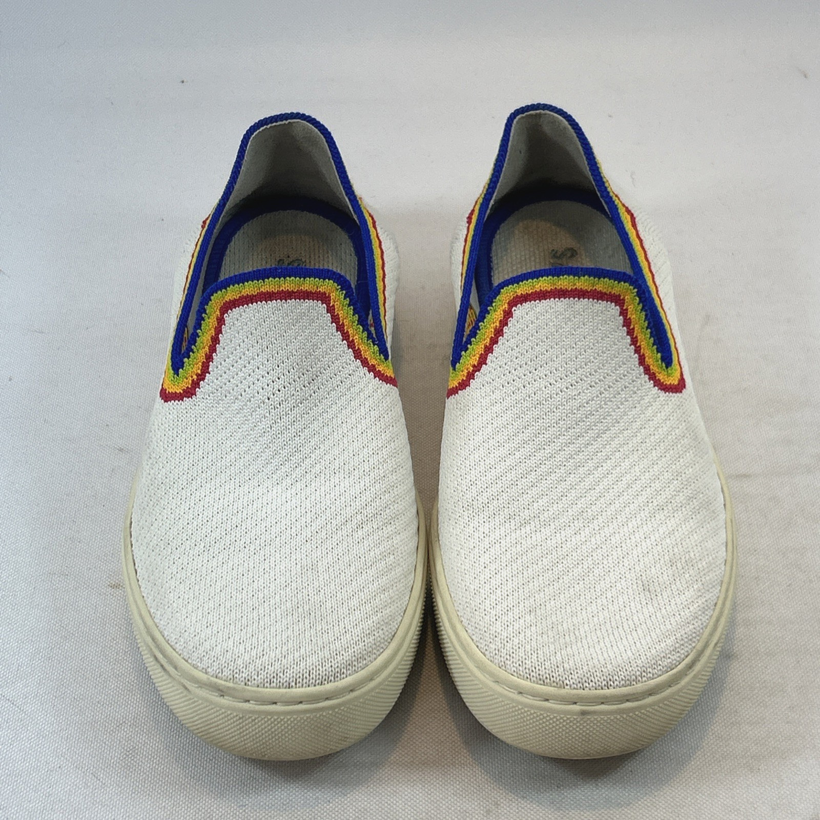 Rothy’s The Original Slip-On Sneakers Women’s Size 6.5 LE White Rainbow Pride