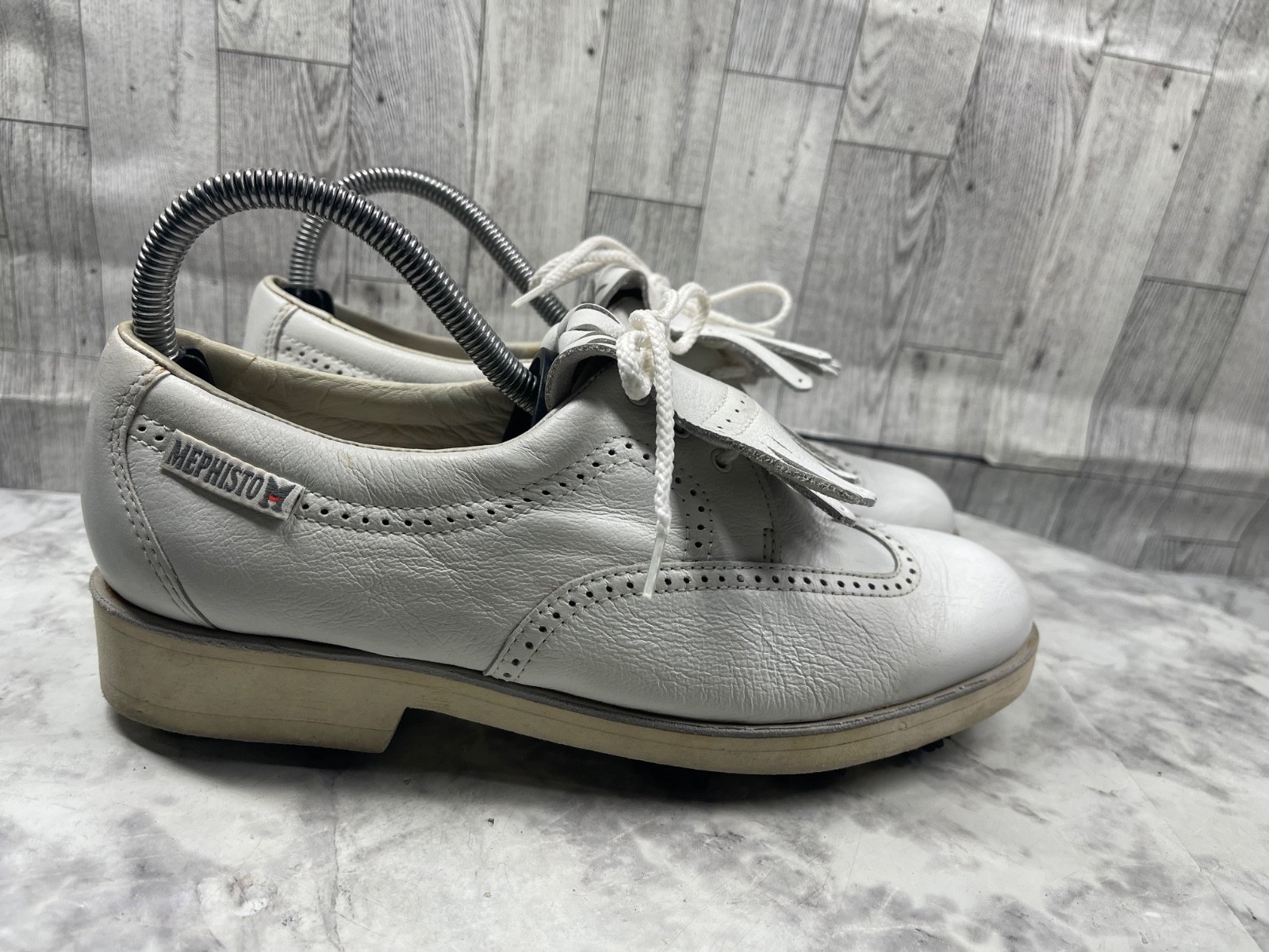 Mephisto Golf Shoes Women 8.5M Air-Relax Shoes White Leather Wingtips Kiltie