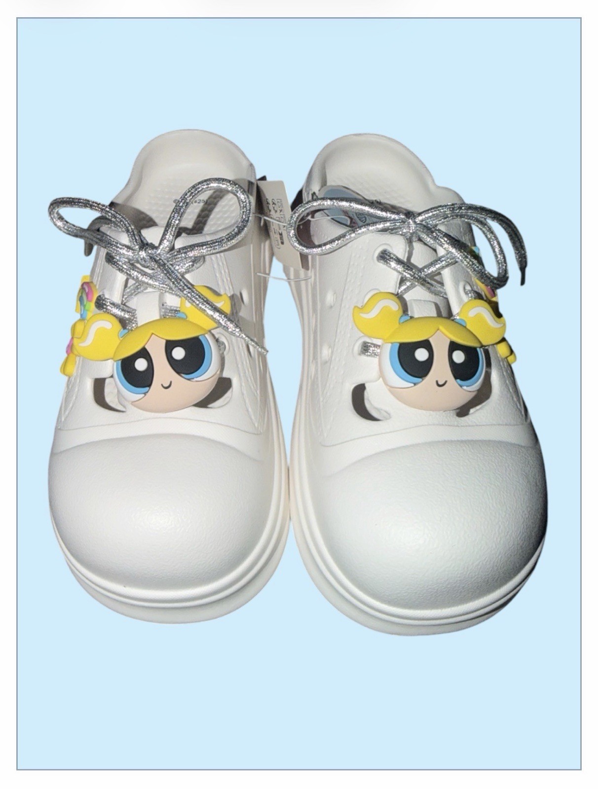 White Women’s Slip-On Clogs with Bubbles of Powerpuff Girls Size Large 39-40