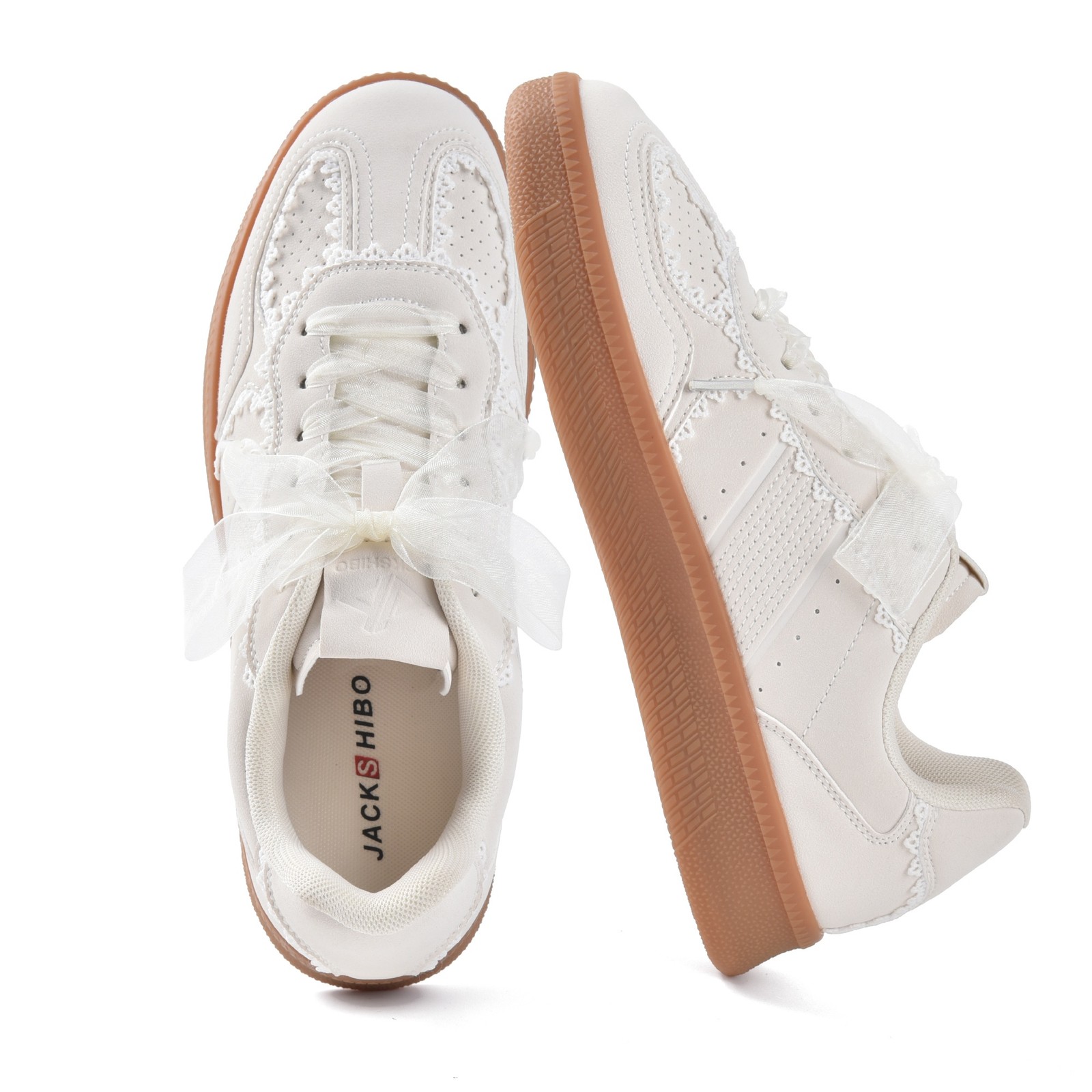 Women Ribbon Lace-Up Fashion Sneakers Arch Support Gum Sole Tennis Walking Shoes