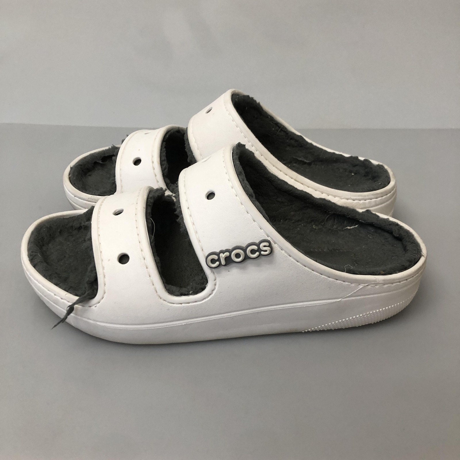 Crocs Sandals Shoes Womens Size 10 White Fuzzy Slide Slippers Comfort Lined