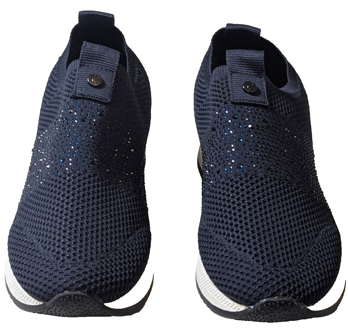 Carvela Janeiro Navy Blue Knit Wedge Sneakers Rhinestone Slip On EU 39 US 8.5