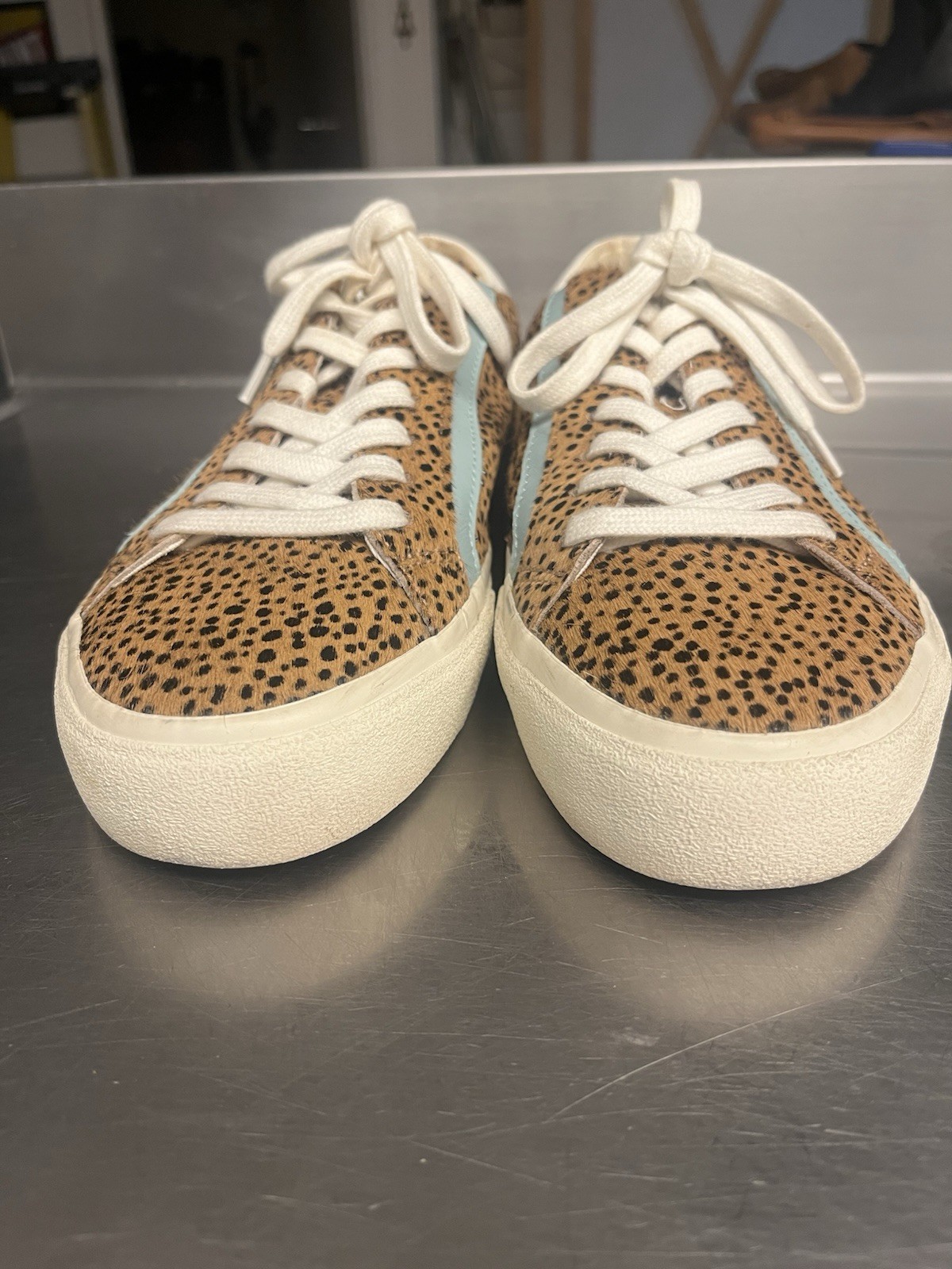Madewell Sidewalk Spotted Calf Hair Low Top Sneakers Shoes Women 10 Brown Blue