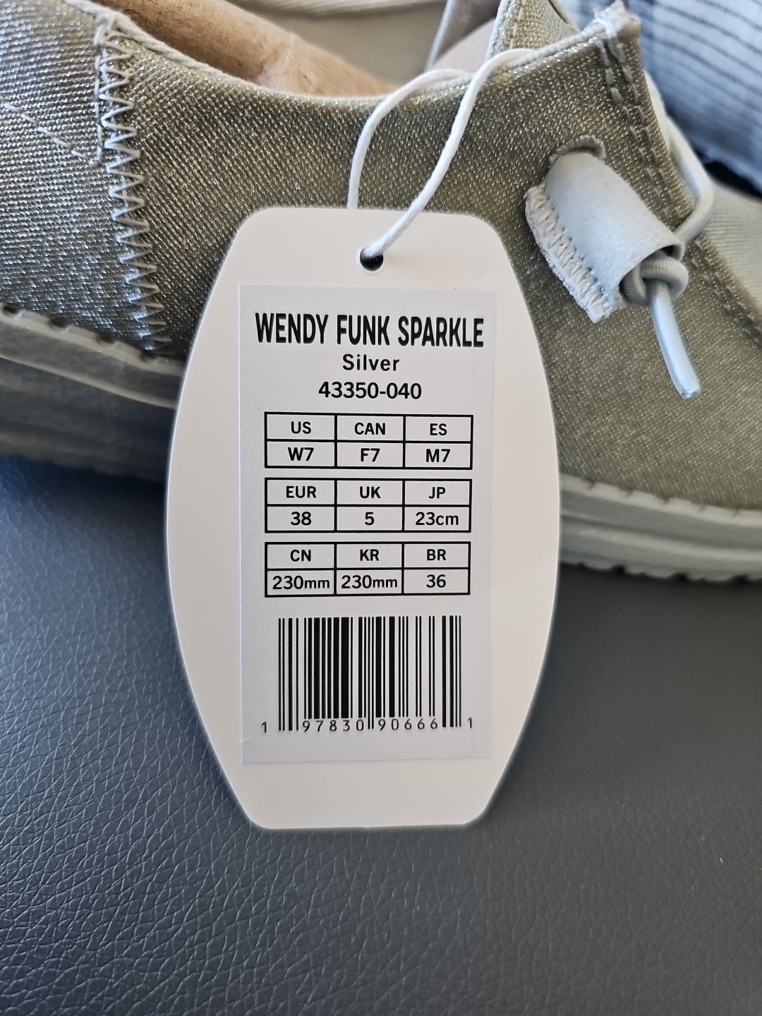 Hey Dude Wendy Funk Sparkle Shoe, Size 7, Silver, Brand New -no Box