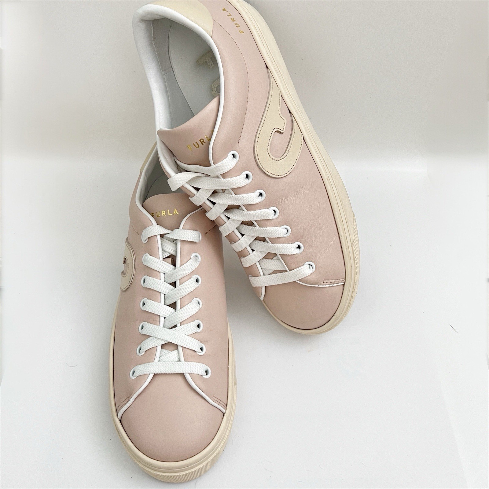 FURLA JOY sneakers 100% Leather Shoes Talco Pink Cream Size 10.5 US – EU 41