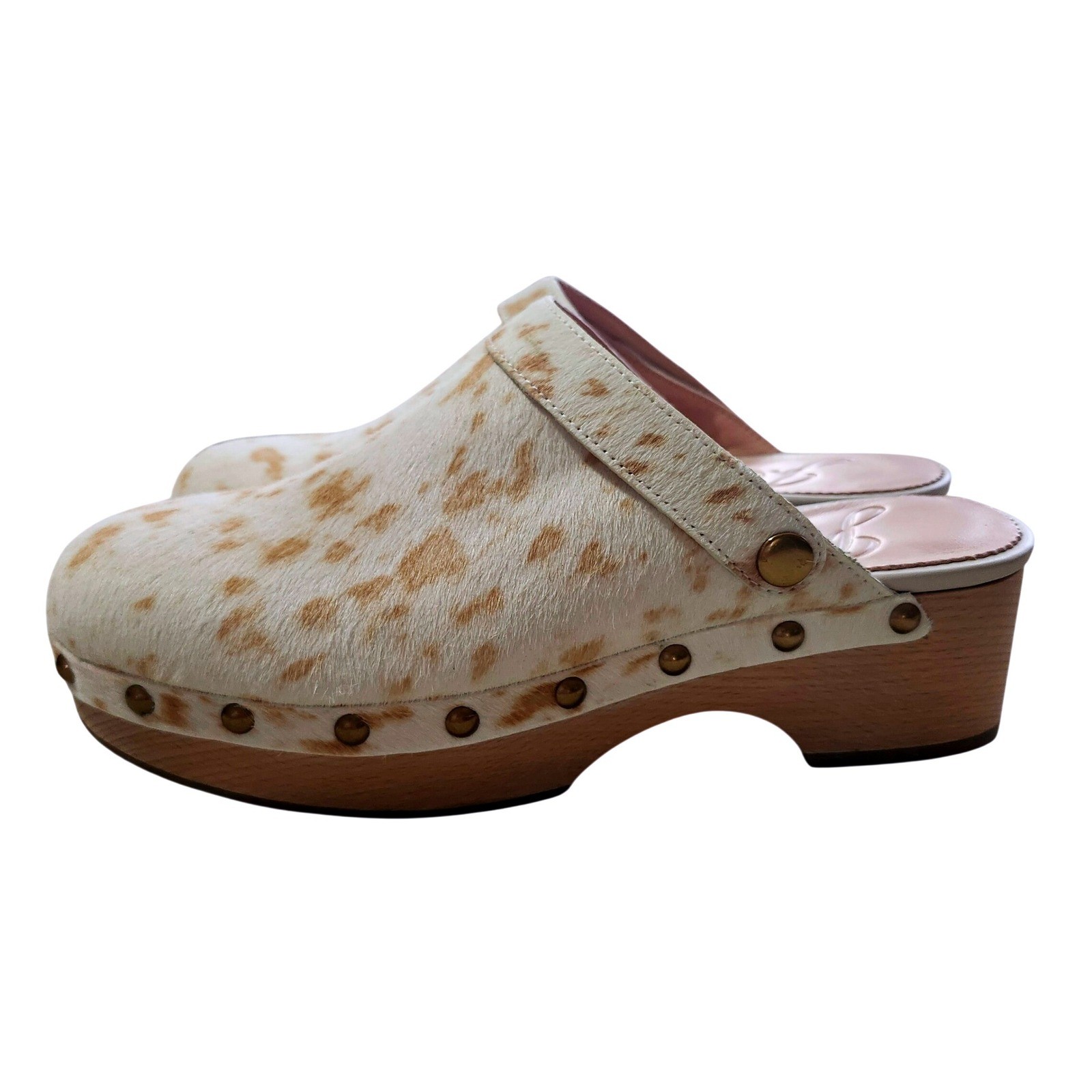 J. Crew Western Calf Hair Convertible Strap Leather Clogs Cow Print Studded