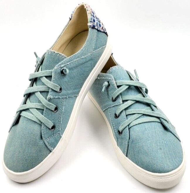 Joli Jolimall Blue Denim Low Top Sneakers Side Zipper Fabric Accents Women’s 8